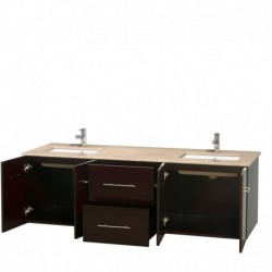 72 inch Double Bathroom Vanity in Espresso, Ivory Marble Countertop, Undermount Square Sinks, and No Mirror