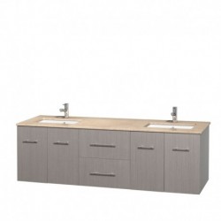 72 inch Double Bathroom Vanity in Gray Oak, Ivory Marble Countertop, Undermount Square Sinks, and No Mirror