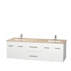 72 inch Double Bathroom Vanity in Matte White, Ivory Marble Countertop, Undermount Square Sinks, and No Mirror