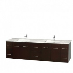 80 inch Double Bathroom Vanity in Espresso, White Carrera Marble Countertop, Undermount Square Sinks, and No Mirror