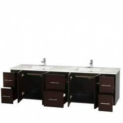80 inch Double Bathroom Vanity in Espresso, White Carrera Marble Countertop, Undermount Square Sinks, and No Mirror