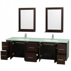 80 inch Double Bathroom Vanity in Espresso, Green Glass Countertop, Undermount Square Sink, and 24 inch Mirrors