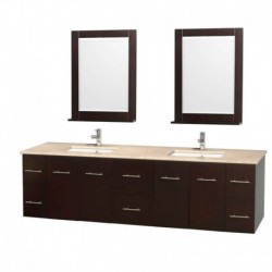 80 inch Double Bathroom Vanity in Espresso, Ivory Marble Countertop, Undermount Square Sink, and 24 inch Mirrors
