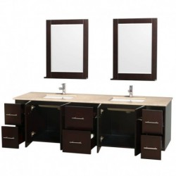 80 inch Double Bathroom Vanity in Espresso, Ivory Marble Countertop, Undermount Square Sink, and 24 inch Mirrors