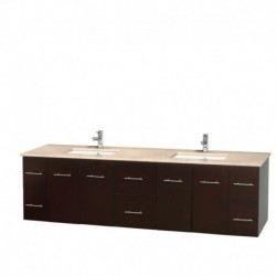 80 inch Double Bathroom Vanity in Espresso, Ivory Marble Countertop, Undermount Square Sinks, and No Mirror