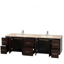 80 inch Double Bathroom Vanity in Espresso, Ivory Marble Countertop, Undermount Square Sinks, and No Mirror