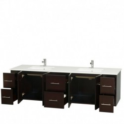 80 inch Double Bathroom Vanity in Espresso, White Man-Made Stone Countertop, Undermount Square Sinks, and No Mirror
