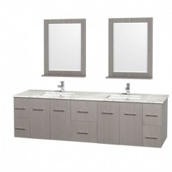 80 inch Double Bathroom Vanity in Gray Oak, White Carrera Marble Countertop, Undermount Square Sink, and 24 inch Mirrors