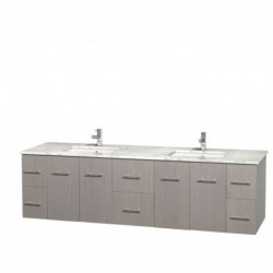 80 inch Double Bathroom Vanity in Gray Oak, White Carrera Marble Countertop, Undermount Square Sinks, and No Mirror