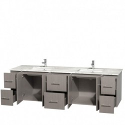 80 inch Double Bathroom Vanity in Gray Oak, White Carrera Marble Countertop, Undermount Square Sinks, and No Mirror