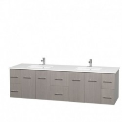 80 inch Double Bathroom Vanity in Gray Oak, White Man-Made Stone Countertop, Undermount Square Sinks, and No Mirror