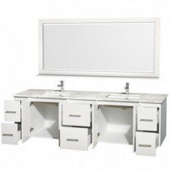 80 inch Double Bathroom Vanity in Matte White, White Carrera Marble Countertop, Undermount Square Sink, and 70 inch Mirror