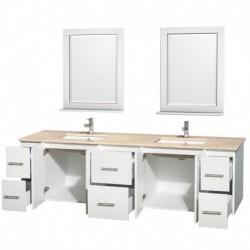 80 inch Double Bathroom Vanity in Matte White, Ivory Marble Countertop, Undermount Square Sink, and 24 inch Mirrors