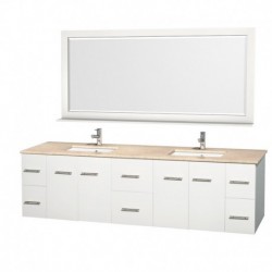 80 inch Double Bathroom Vanity in Matte White, Ivory Marble Countertop, Undermount Square Sink, and 70 inch Mirror