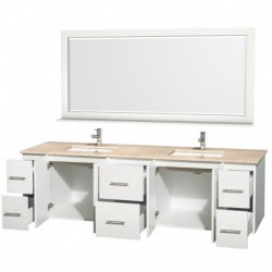 80 inch Double Bathroom Vanity in Matte White, Ivory Marble Countertop, Undermount Square Sink, and 70 inch Mirror