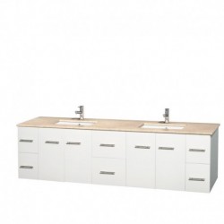 80 inch Double Bathroom Vanity in Matte White, Ivory Marble Countertop, Undermount Square Sinks, and No Mirror