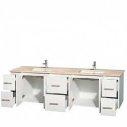 80 inch Double Bathroom Vanity in Matte White, Ivory Marble Countertop, Undermount Square Sinks, and No Mirror