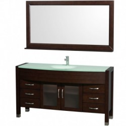 60 inch Single Bathroom Vanity in Espresso, Green Glass Countertop, Integrated Sink, and 60 inch Mirror