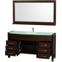 60 inch Single Bathroom Vanity in Espresso, Green Glass Countertop, Integrated Sink, and 60 inch Mirror