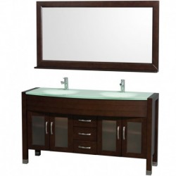 60 inch Double Bathroom Vanity in Espresso, Green Glass Countertop, Green Integral Sinks, and 60 inch Mirror