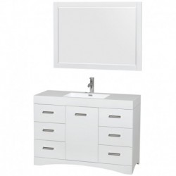 48 inch Single Bathroom Vanity in Glossy White, Acrylic Resin Countertop, Integrated Sink, and 46 inch Mirror