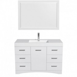 48 inch Single Bathroom Vanity in Glossy White, Acrylic Resin Countertop, Integrated Sink, and 46 inch Mirror