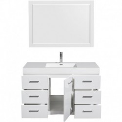 48 inch Single Bathroom Vanity in Glossy White, Acrylic Resin Countertop, Integrated Sink, and 46 inch Mirror