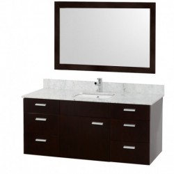 52 inch Single Bathroom Vanity in Espresso, White Carrera Marble Countertop, White Porcelain Undermount Square Sink, and 46 inc