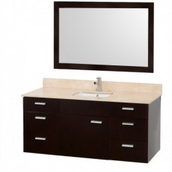 52 inch Single Bathroom Vanity in Espresso, Ivory Marble Countertop, White Porcelain Undermount Square Sink , and 46 inch Mirro