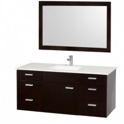 52 inch Single Bathroom Vanity in Espresso, White Man-Made Stone Countertop, White Integral Square Sink, and 46 inch Mirror