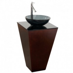 20 inch Pedestal Bathroom Vanity in Espresso, Smoke Glass Countertop, Smoke Glass Sink, and 20 inch Mirror