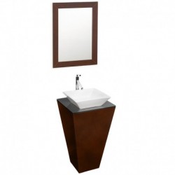20 inch Pedestal Bathroom Vanity in Espresso, Smoke Glass Countertop, Pyra White Porcelain Sink, and 20 inch Mirror