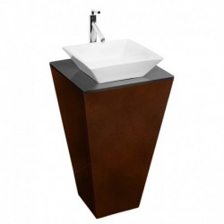 20 inch Pedestal Bathroom Vanity in Espresso, Smoke Glass Countertop, Pyra White Porcelain Sink, and 20 inch Mirror