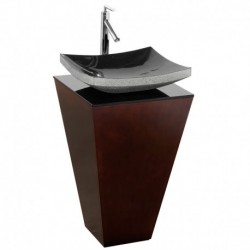 20 inch Pedestal Bathroom Vanity in Espresso, Smoke Glass Countertop, Altair Black Granite Sink, and 20 inch Mirror