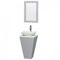 20 inch Pedestal Bathroom Vanity in Gray, White Man-Made Stone Countertop, Arista White Carrera Marble Sink, and 20 inch Mirror