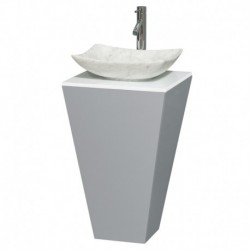 20 inch Pedestal Bathroom Vanity in Gray, White Man-Made Stone Countertop, Arista White Carrera Marble Sink, and 20 inch Mirror