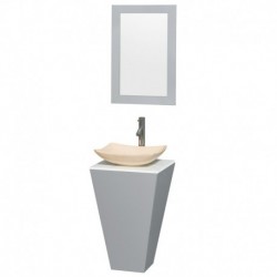 20 inch Pedestal Bathroom Vanity in Gray, White Man-Made Stone Countertop, Arista Ivory Marble Sink, and 20 inch Mirror