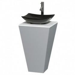 20 inch Pedestal Bathroom Vanity in Gray, White Man-Made Stone Countertop, Arista Black Granite Sink, and 20 inch Mirror