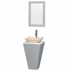 20 inch Pedestal Bathroom Vanity in Gray, White Man-Made Stone Countertop, Avalon Ivory Marble Sink, and 20 inch Mirror