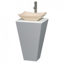 20 inch Pedestal Bathroom Vanity in Gray, White Man-Made Stone Countertop, Avalon Ivory Marble Sink, and 20 inch Mirror