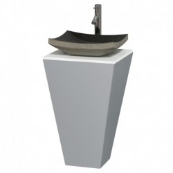 20 inch Pedestal Bathroom Vanity in Gray, White Man-Made Stone Countertop, Altair Black Granite Sink, and 20 inch Mirror