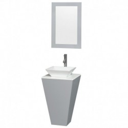 20 inch Pedestal Bathroom Vanity in Gray, White Man-Made Stone Countertop, Pyra White Porcelain Sink, and 20 inch Mirror