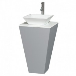 20 inch Pedestal Bathroom Vanity in Gray, White Man-Made Stone Countertop, Pyra White Porcelain Sink, and 20 inch Mirror