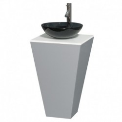 20 inch Pedestal Bathroom Vanity in Gray, White Man-Made Stone Countertop, Smoke Glass Sink, and 20 inch Mirror