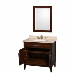 36 inch Single Bathroom Vanity in Dark Chestnut, Ivory Marble Countertop, Undermount Oval Sink, and 24 inch Mirror