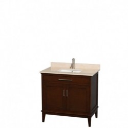36 inch Single Bathroom Vanity in Dark Chestnut, Ivory Marble Countertop, Undermount Square Sink, and No Mirror