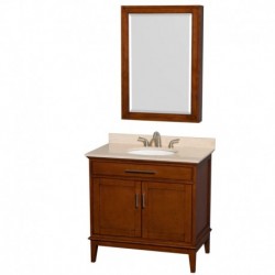 36 inch Single Bathroom Vanity in Light Chestnut, Ivory Marble Countertop, Undermount Oval Sink, and Medicine Cabinet