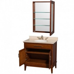 36 inch Single Bathroom Vanity in Light Chestnut, Ivory Marble Countertop, Undermount Oval Sink, and Medicine Cabinet