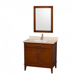 36 inch Single Bathroom Vanity in Light Chestnut, Ivory Marble Countertop, Undermount Square Sink, and 24 inch Mirror