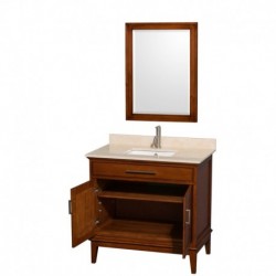 36 inch Single Bathroom Vanity in Light Chestnut, Ivory Marble Countertop, Undermount Square Sink, and 24 inch Mirror